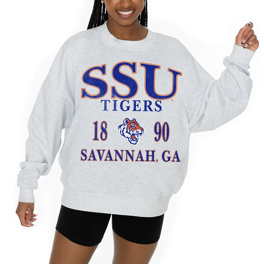 Women's Gameday Couture Ash Savannah State Tigers Premium Fleece Pullover Sweatshirt