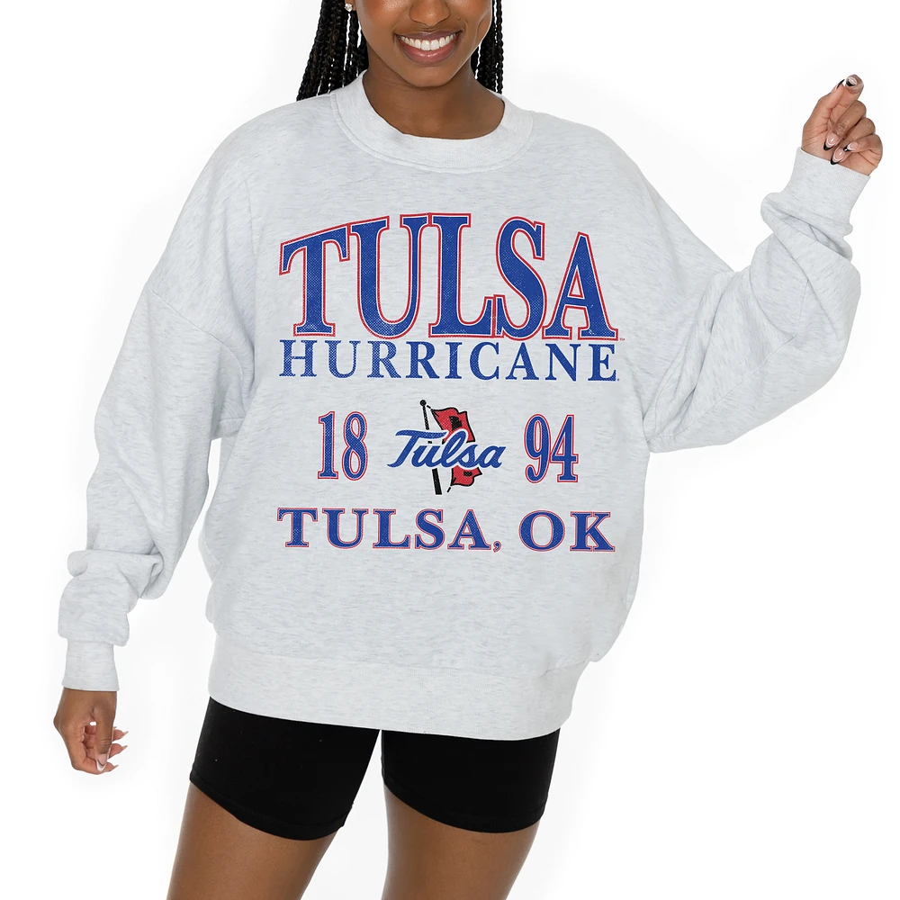Women's Gameday Couture Ash Tulsa Golden Hurricane Premium Fleece Pullover Sweatshirt