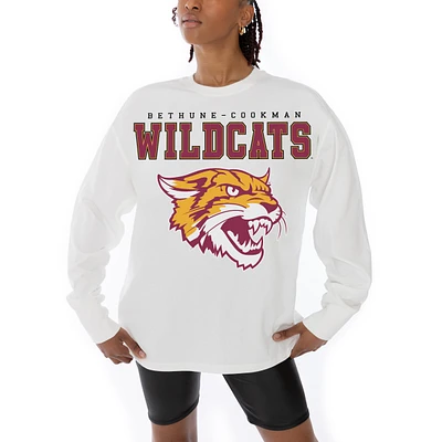 Women's Gameday Couture White Bethune-Cookman Wildcats Big Goals Oversized Long Sleeve T-Shirt