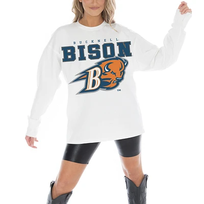 Women's Gameday Couture White Bucknell Bison Big Goals Oversized Long Sleeve T-Shirt