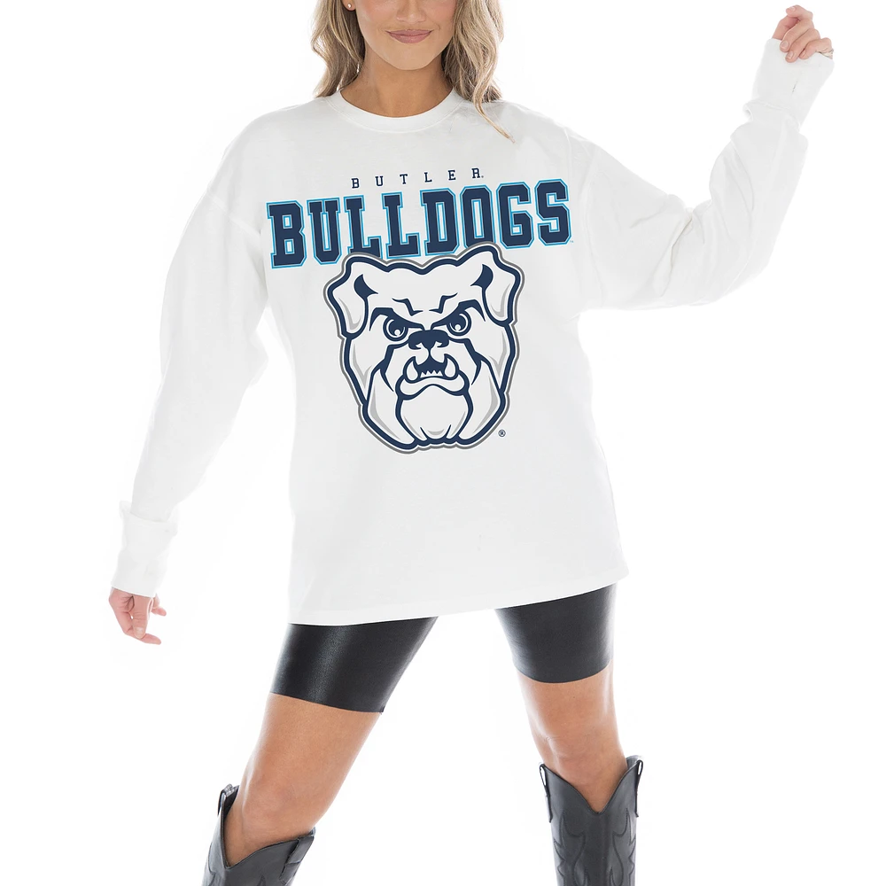Women's Gameday Couture White Butler Bulldogs Big Goals Oversized Long Sleeve T-Shirt