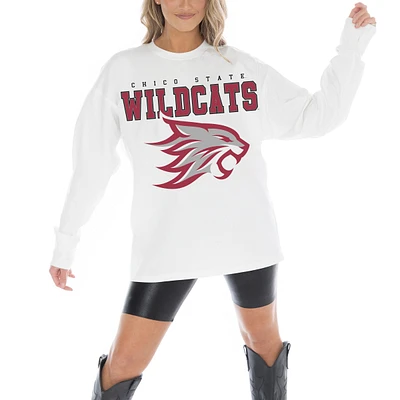 Women's Gameday Couture White Cal State Chico Wildcats Big Goals Oversized Long Sleeve T-Shirt