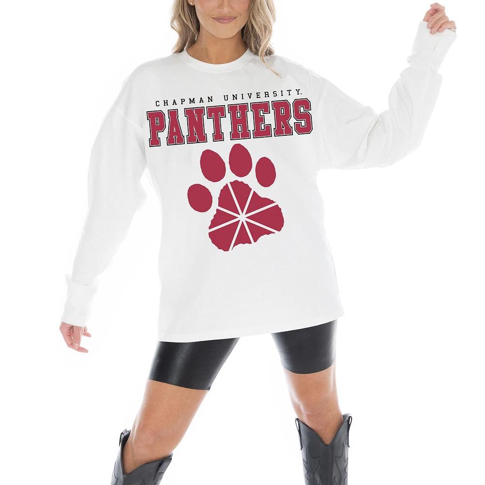 Women's Gameday Couture White Chapman Panthers Big Goals Oversized Long Sleeve T-Shirt