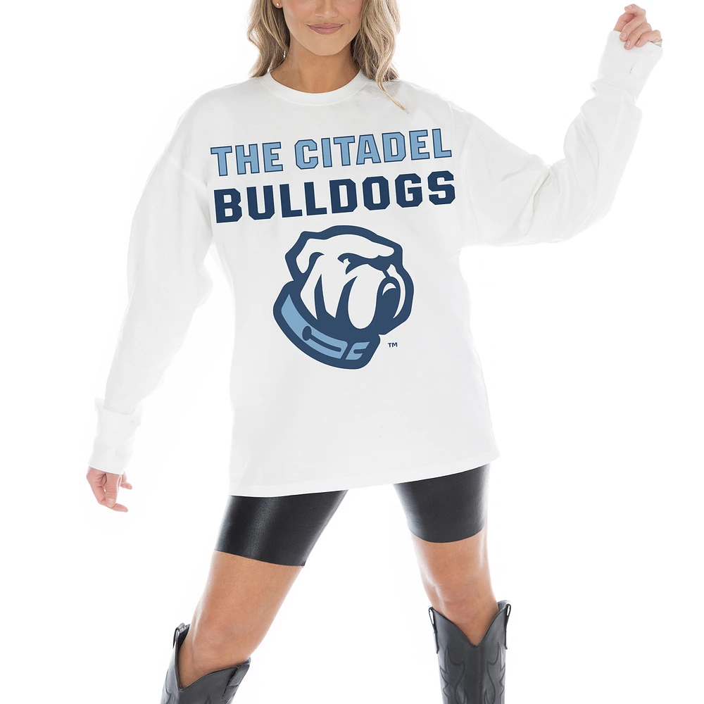 Women's Gameday Couture White Citadel Bulldogs Big Goals Oversized Long Sleeve T-Shirt