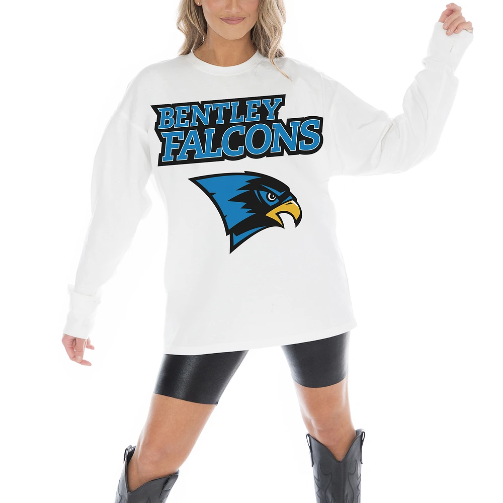 Women's Gameday Couture White Bentley Falcons Big Goals Oversized Long Sleeve T-Shirt