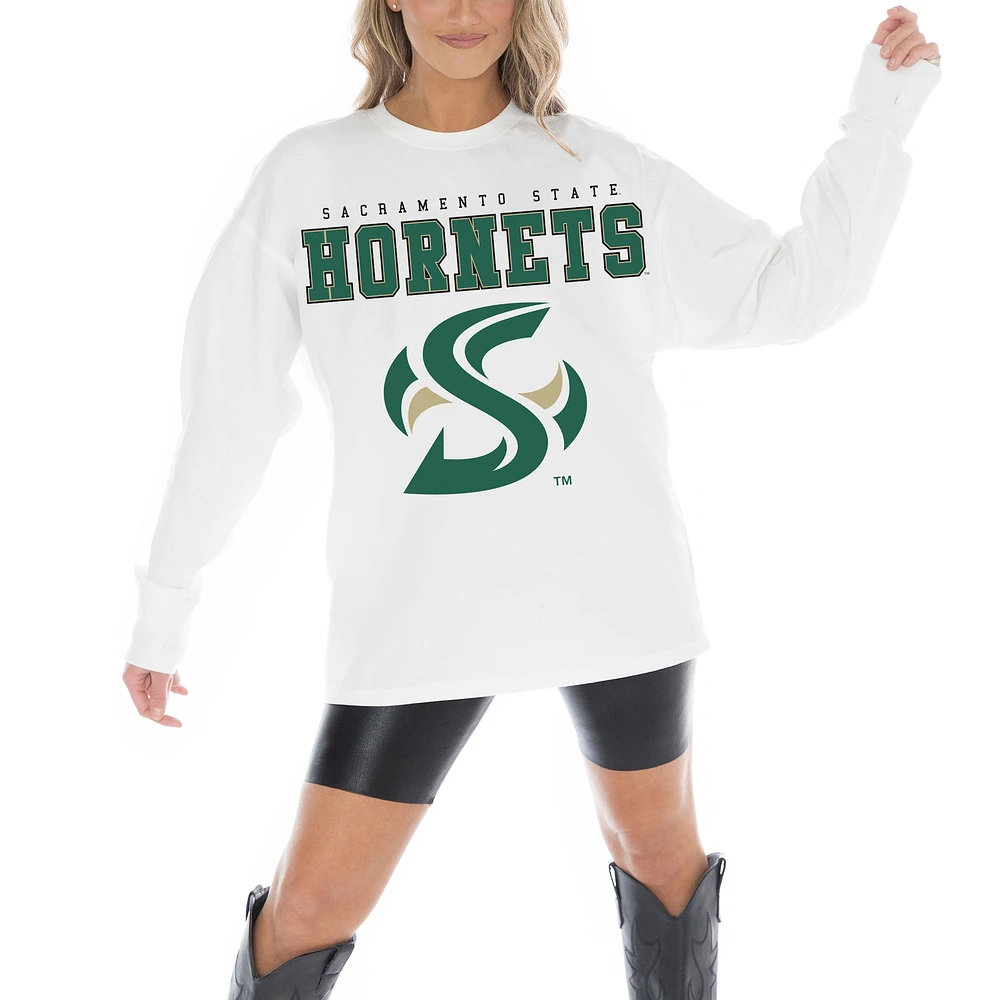 Women's Gameday Couture White Sacramento State Hornets Big Goals Oversized Long Sleeve T-Shirt