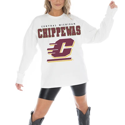 Women's Gameday Couture White Central Michigan Chippewas Big Goals Oversized Long Sleeve T-Shirt