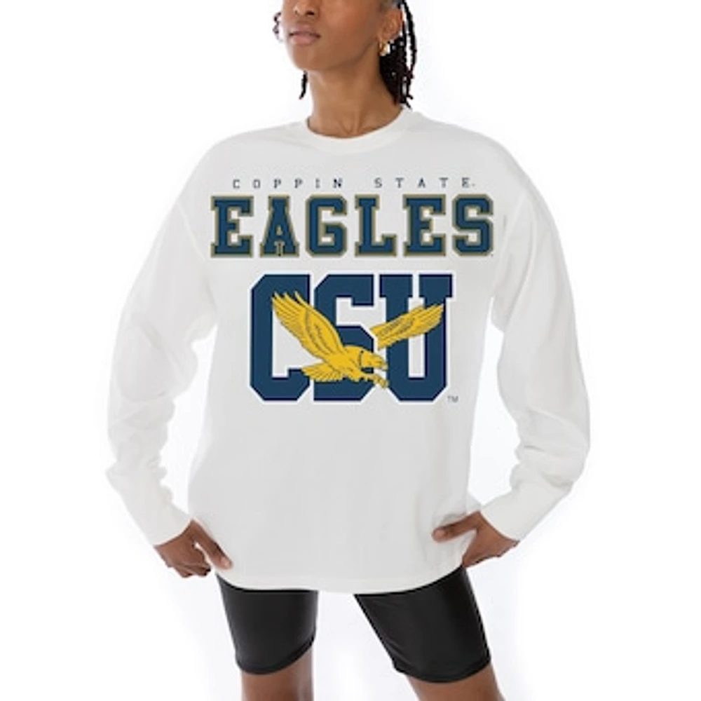 Women's Gameday Couture White Coppin State Eagles Big Goals Oversized Long Sleeve T-Shirt