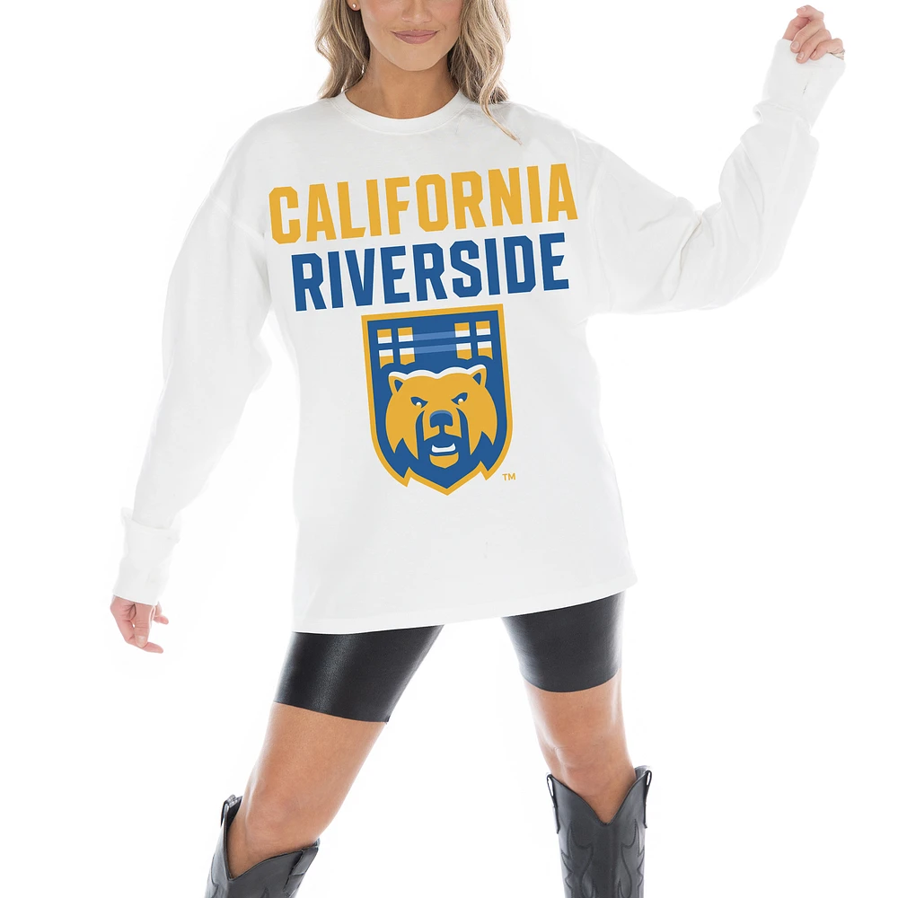 Women's Gameday Couture White UC Riverside Highlanders Big Goals Oversized Long Sleeve T-Shirt