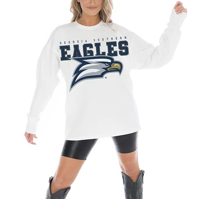 Women's Gameday Couture White Georgia Southern Eagles Big Goals Oversized Long Sleeve T-Shirt