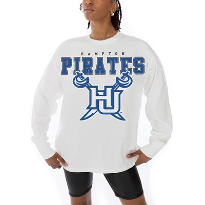 Women's Gameday Couture White Hampton Pirates Big Goals Oversized Long Sleeve T-Shirt