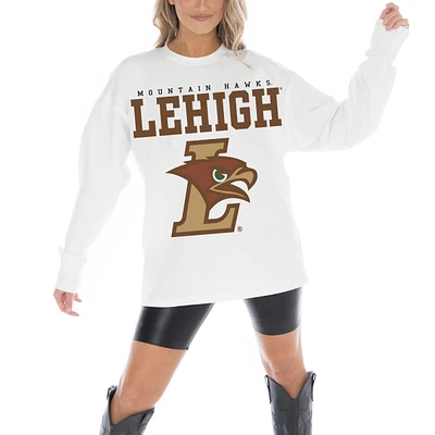 Women's Gameday Couture White Lehigh Mountain Hawks Big Goals Oversized Long Sleeve T-Shirt