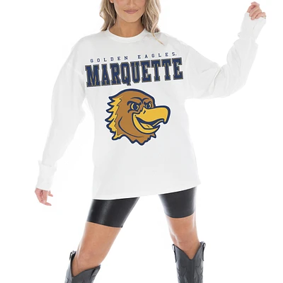 Women's Gameday Couture White Marquette Golden Eagles Big Goals Oversized Long Sleeve T-Shirt