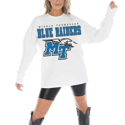 Women's Gameday Couture White MTSU Blue Raiders Big Goals Oversized Long Sleeve T-Shirt