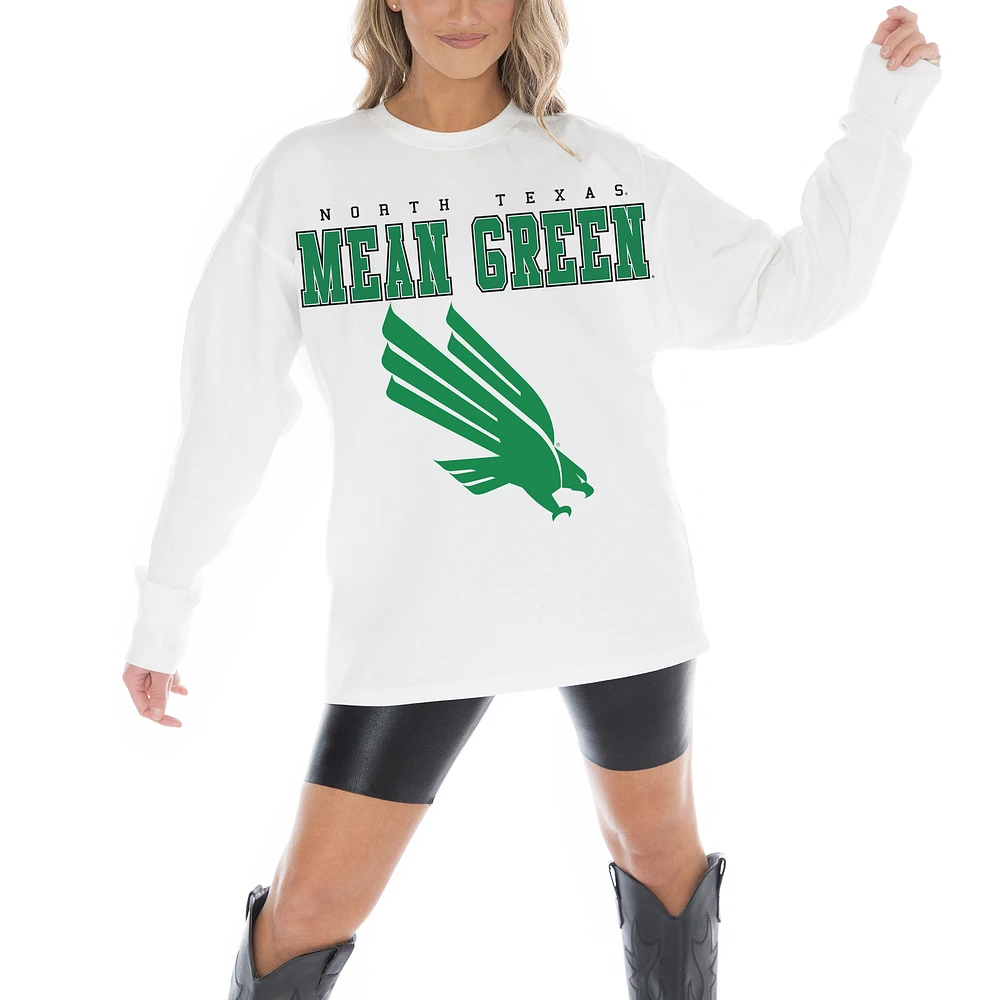 Women's Gameday Couture White North Texas Mean Green Big Goals Oversized Long Sleeve T-Shirt