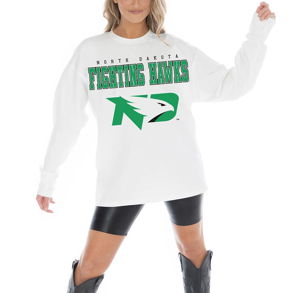 Women's Gameday Couture White North Dakota Big Goals Oversized Long Sleeve T-Shirt