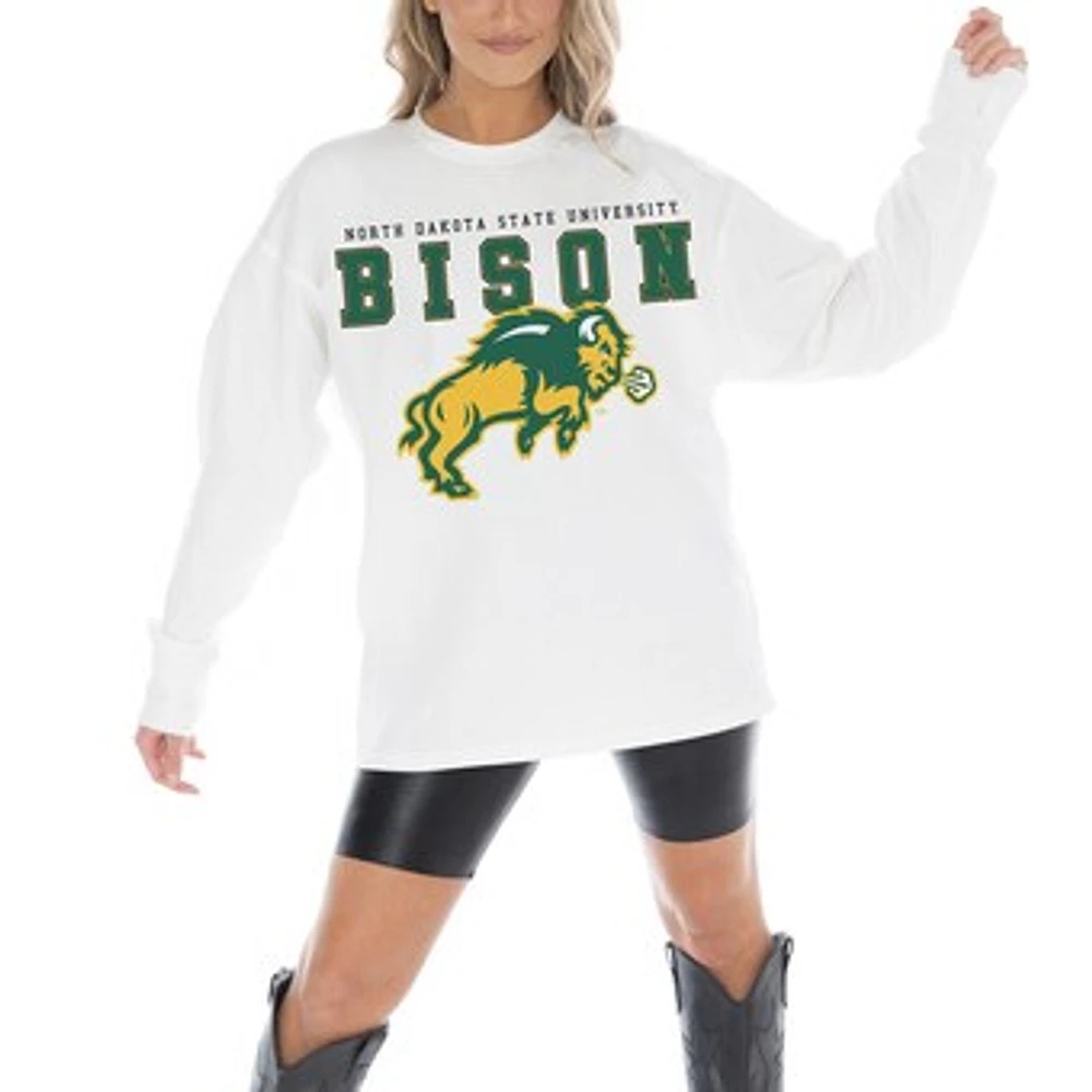 Women's Gameday Couture White NDSU Bison Big Goals Oversized Long Sleeve T-Shirt