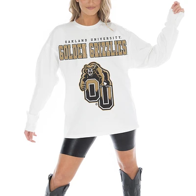 Women's Gameday Couture White Oakland Golden Grizzlies Big Goals Oversized Long Sleeve T-Shirt