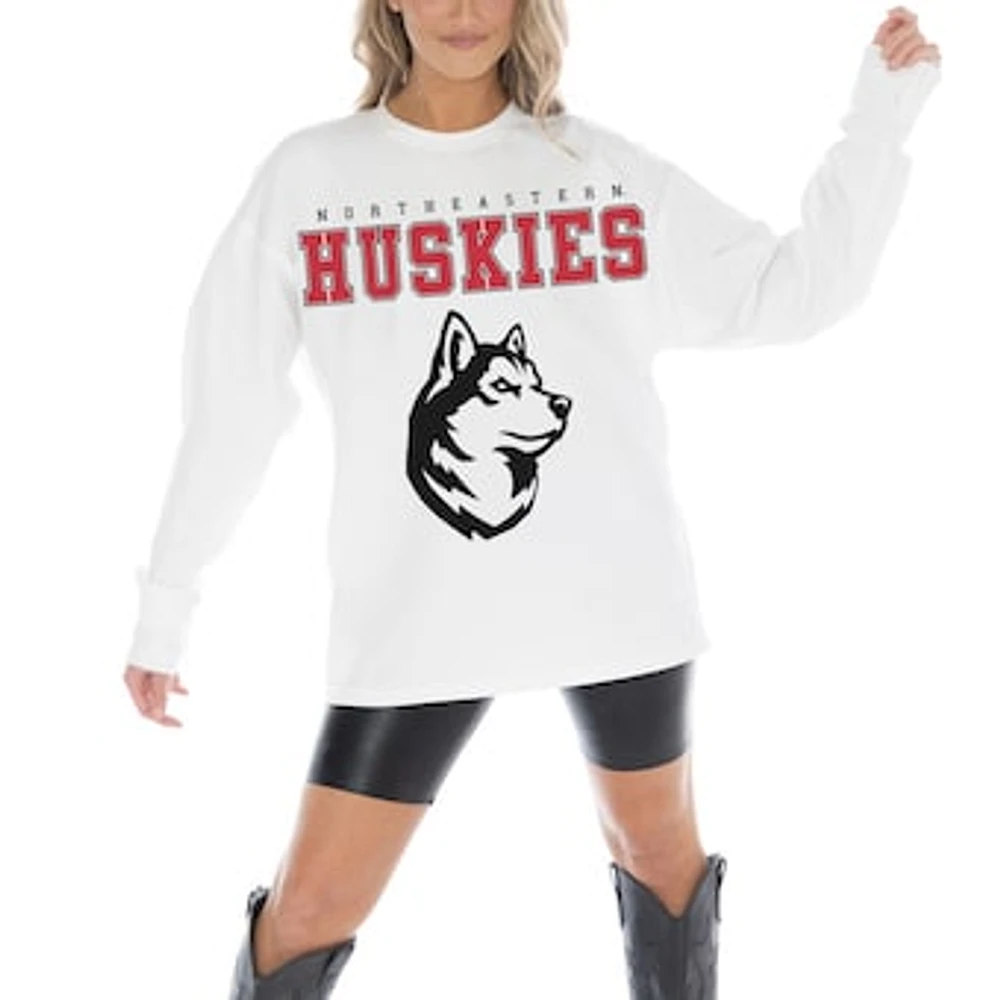 Women's Gameday Couture White Northeastern Huskies Big Goals Oversized Long Sleeve T-Shirt