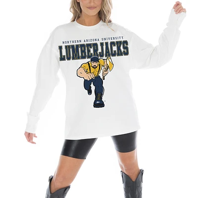 Women's Gameday Couture White Northern Arizona Lumberjacks Big Goals Oversized Long Sleeve T-Shirt