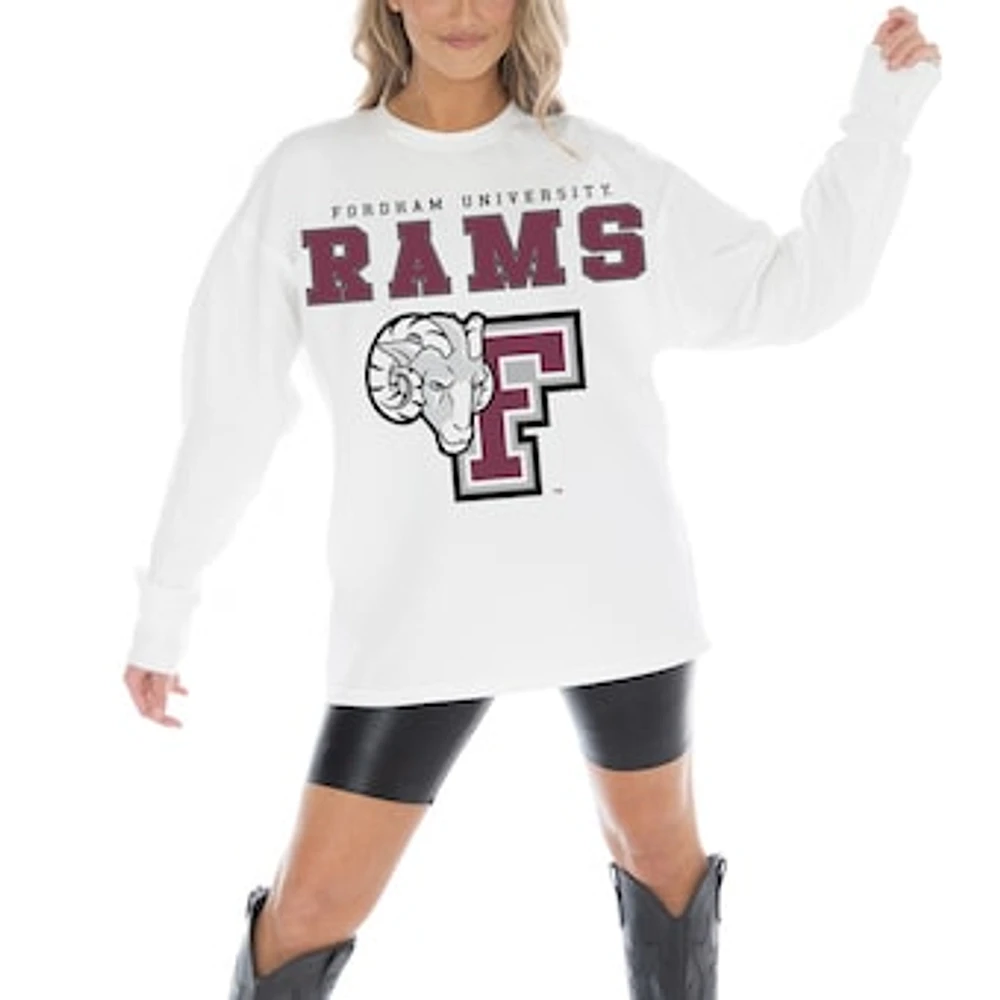 Women's Gameday Couture White Fordham Rams Big Goals Oversized Long Sleeve T-Shirt