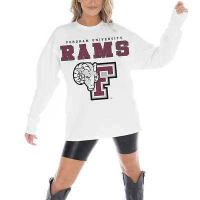 Women's Gameday Couture White Fordham Rams Big Goals Oversized Long Sleeve T-Shirt