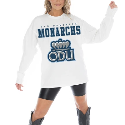 Women's Gameday Couture White Old Dominion Monarchs Big Goals Oversized Long Sleeve T-Shirt