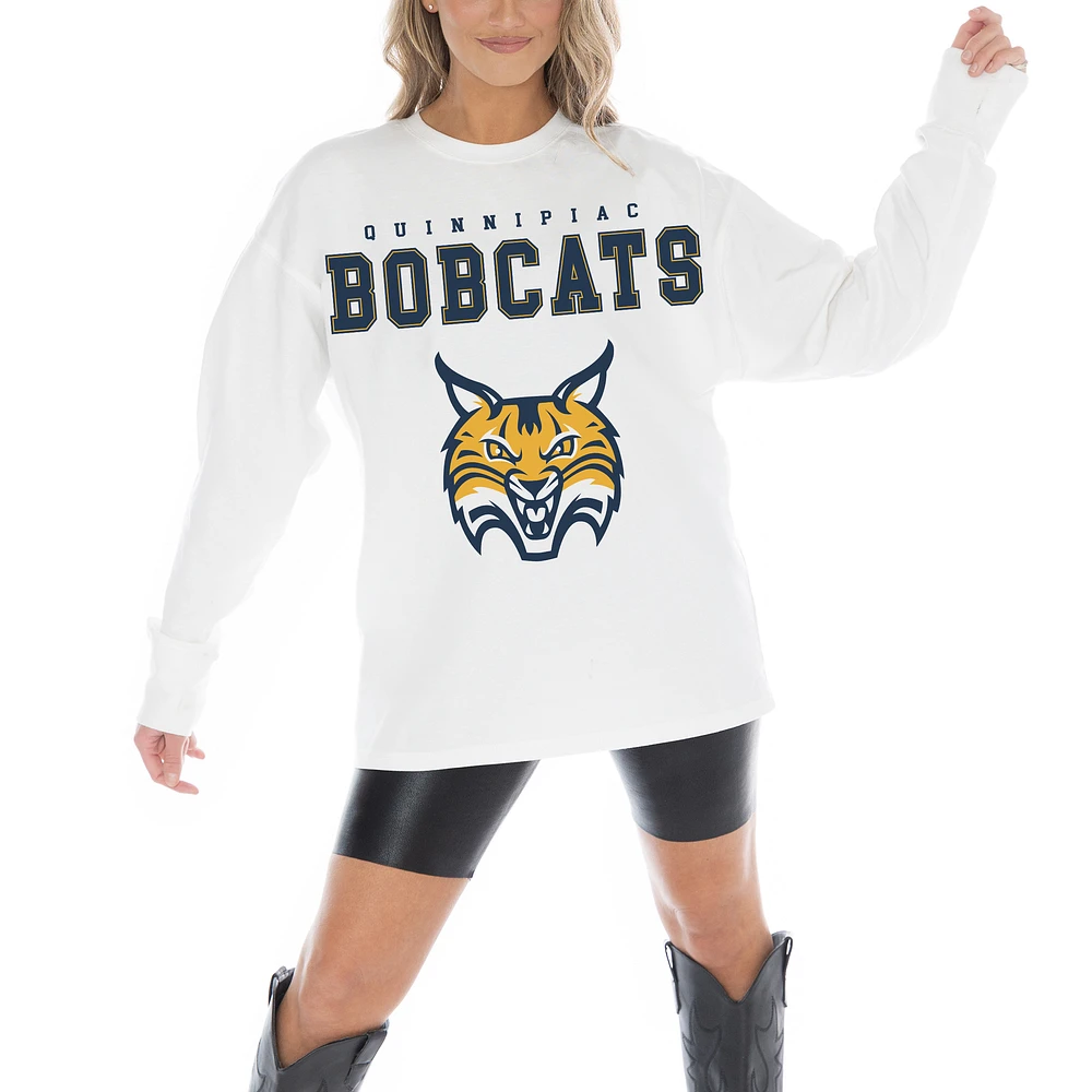 Women's Gameday Couture White Quinnipiac Bobcats Big Goals Oversized Long Sleeve T-Shirt