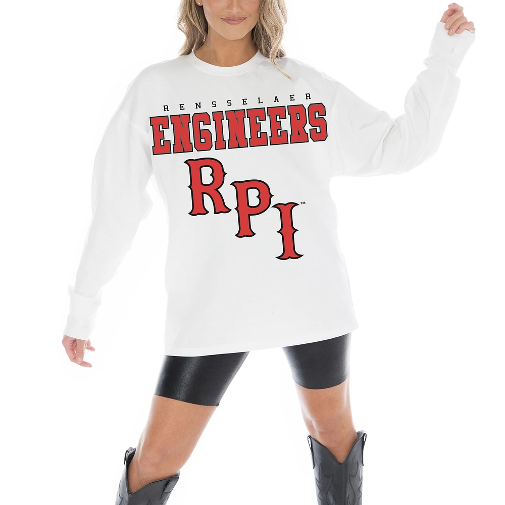 Women's Gameday Couture White Rensselaer Polytechnic Institute Engineers Big Goals Oversized Long Sleeve T-Shirt