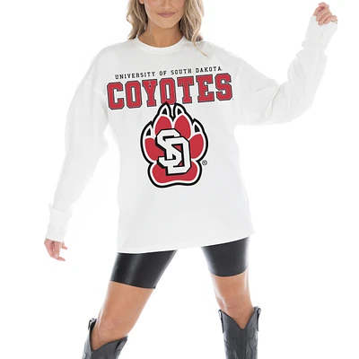 Women's Gameday Couture White South Dakota Coyotes Big Goals Oversized Long Sleeve T-Shirt