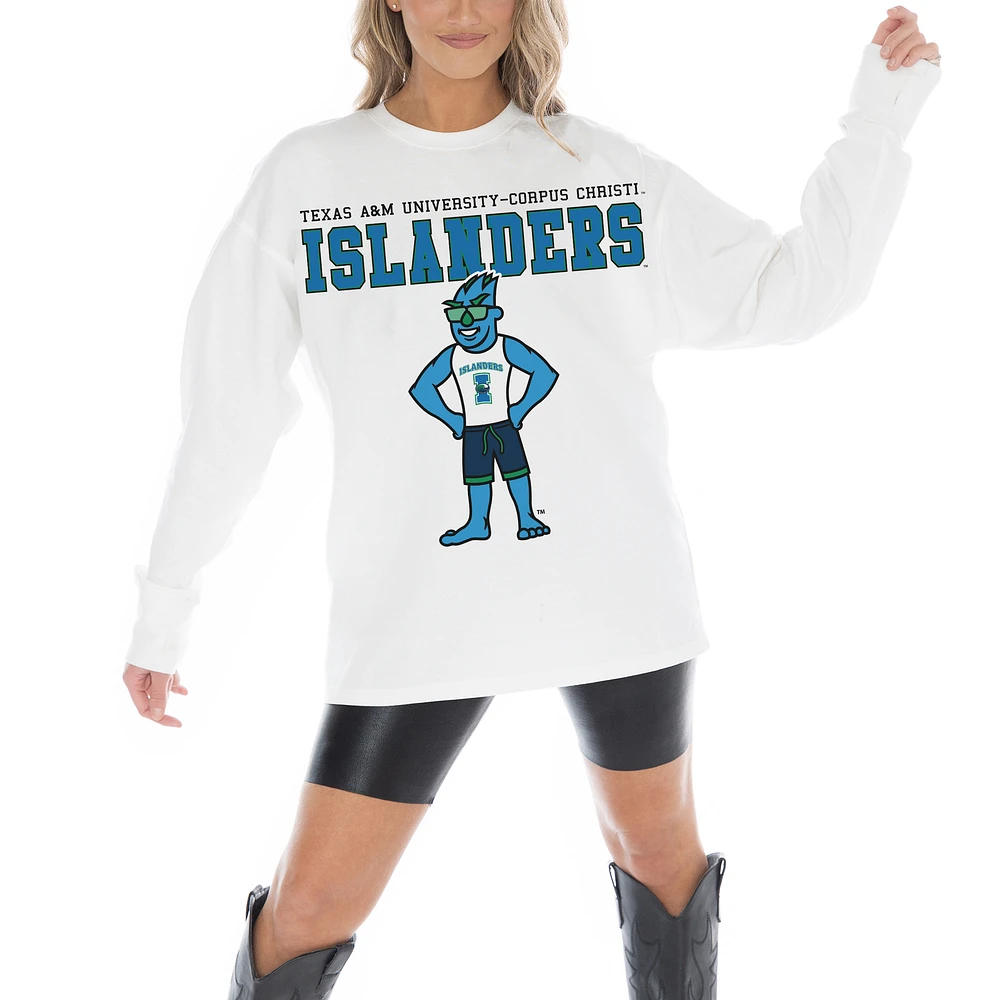 Women's Gameday Couture White Texas A&M Corpus Christi Islanders Big Goals Oversized Long Sleeve T-Shirt