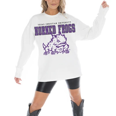 Women's Gameday Couture White TCU Horned Frogs Big Goals Oversized Long Sleeve T-Shirt