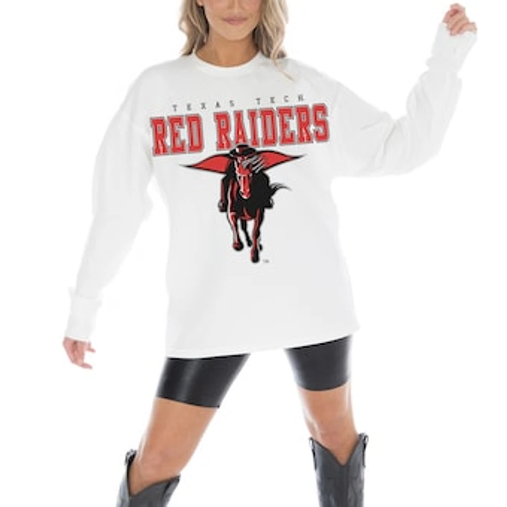 Women's Gameday Couture White Texas Tech Red Raiders Big Goals Oversized Long Sleeve T-Shirt