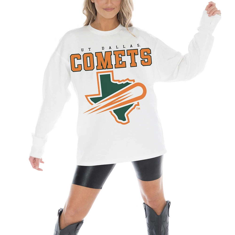 Women's Gameday Couture White UT Dallas Big Goals Oversized Long Sleeve T-Shirt