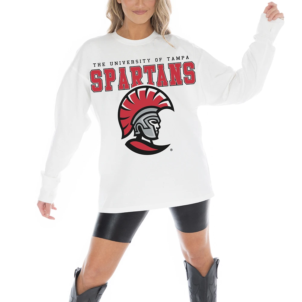 Women's Gameday Couture White Tampa Spartans Big Goals Oversized Long Sleeve T-Shirt