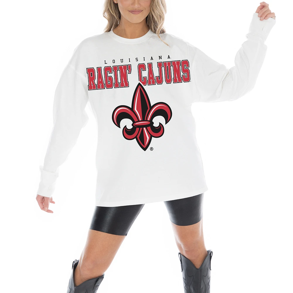Women's Gameday Couture White Louisiana Ragin' Cajuns Big Goals Oversized Long Sleeve T-Shirt