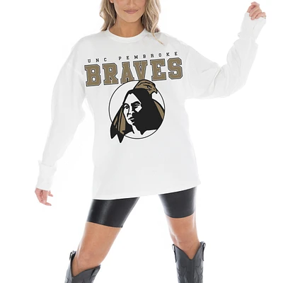 Women's Gameday Couture White University of North Carolina at Pembroke Braves Big Goals Oversized Long Sleeve T-Shirt