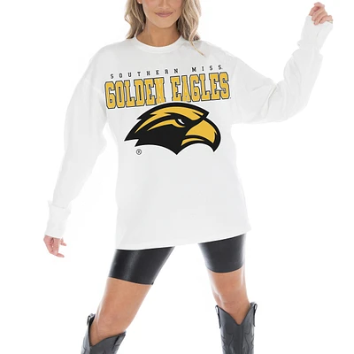 Women's Gameday Couture White Southern Miss Golden Eagles Big Goals Oversized Long Sleeve T-Shirt