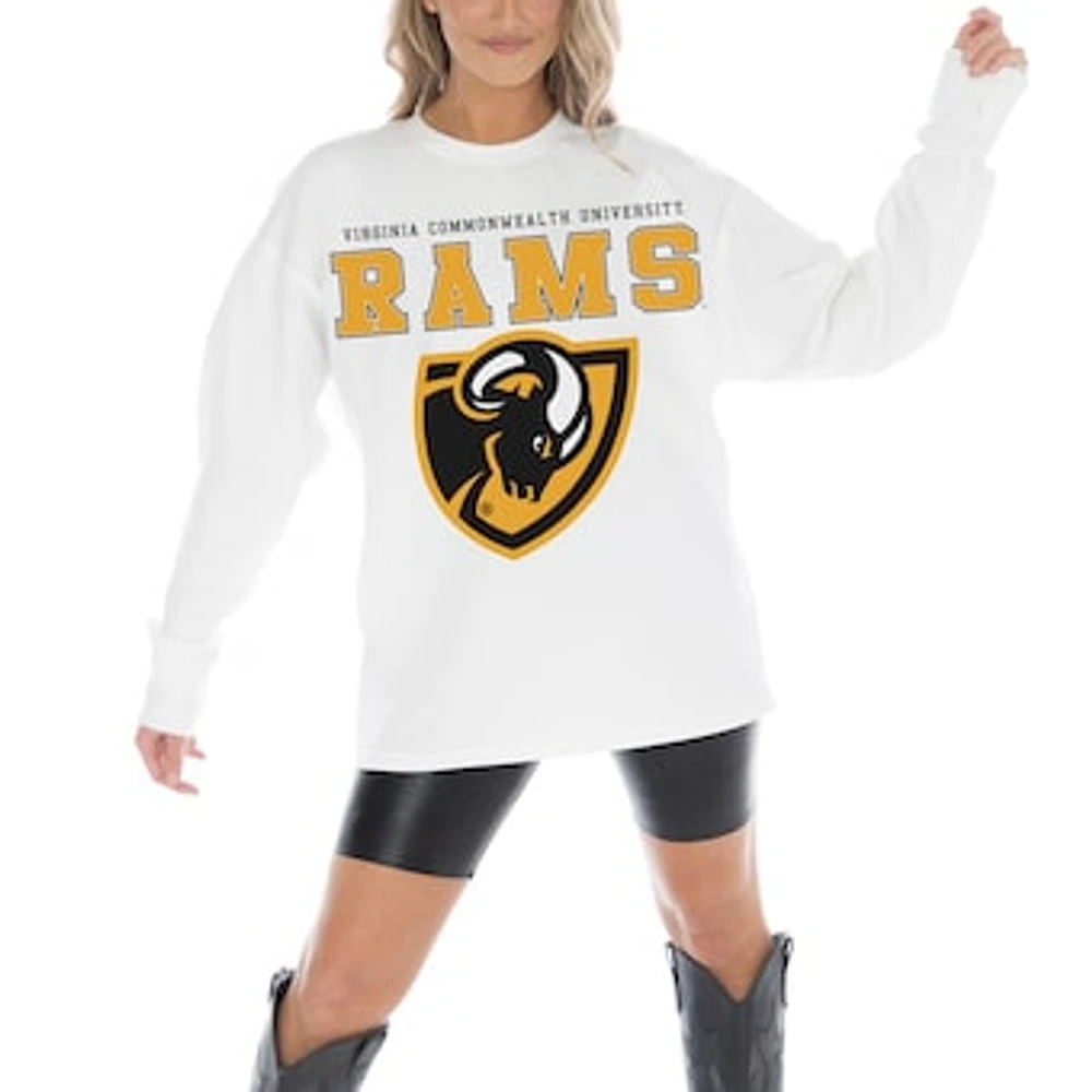 Women's Gameday Couture White VCU Rams Big Goals Oversized Long Sleeve T-Shirt