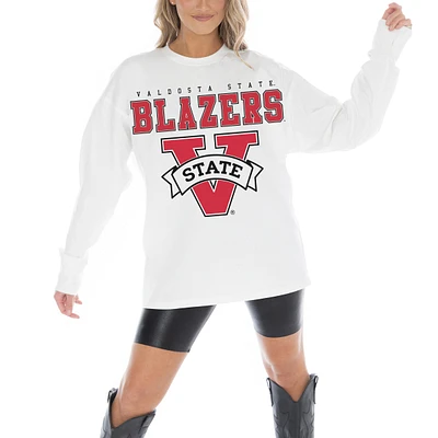 Women's Gameday Couture White Valdosta State Blazers Big Goals Oversized Long Sleeve T-Shirt