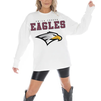 Women's Gameday Couture White Wisconsin-La Crosse Eagles Big Goals Oversized Long Sleeve T-Shirt