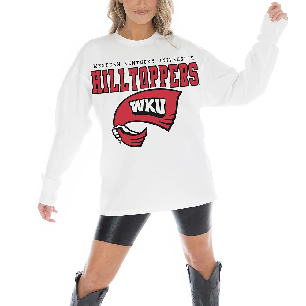 Women's Gameday Couture White Western Kentucky Hilltoppers Big Goals Oversized Long Sleeve T-Shirt