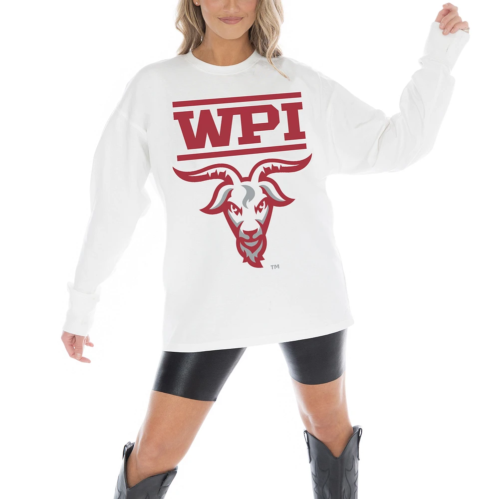 Women's Gameday Couture White Worcester Polytechnic Institute Engineers Big Goals Oversized Long Sleeve T-Shirt