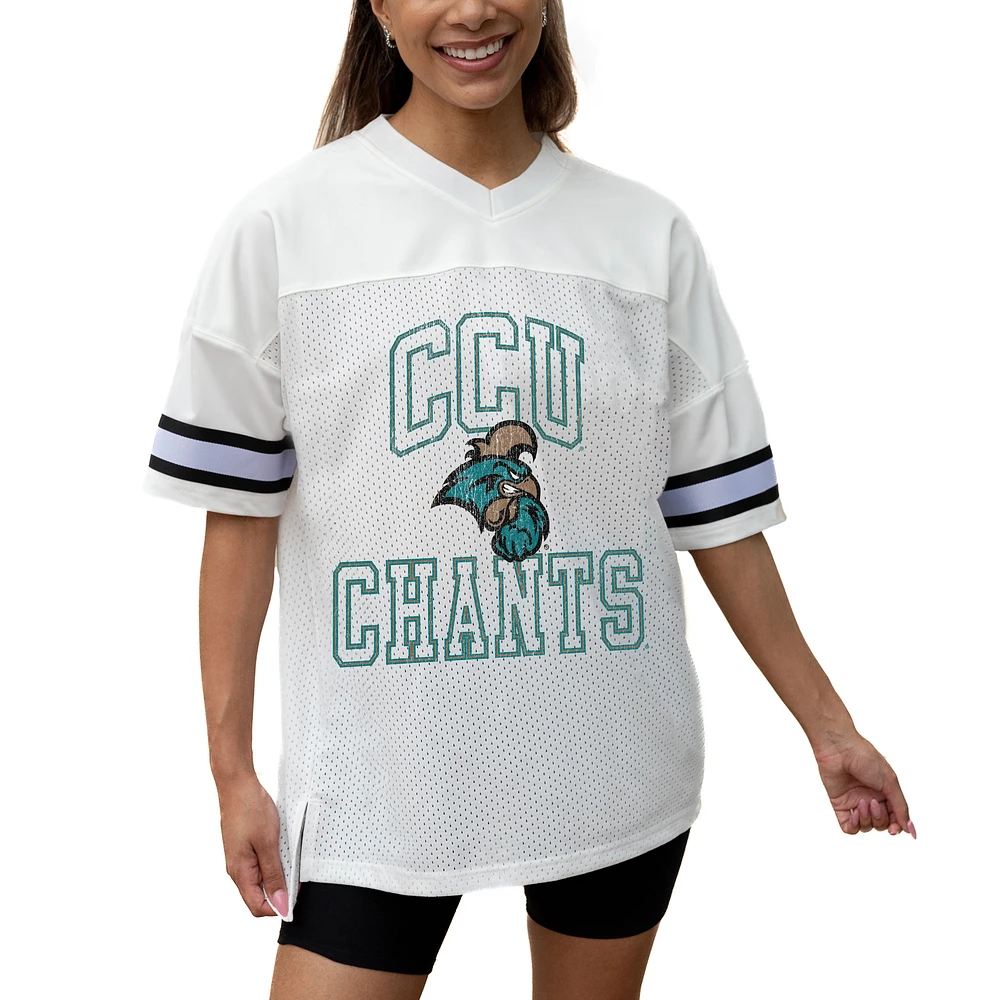 Women's Gameday Couture White Coastal Carolina Chanticleers Iconic Oversized Fashion Jersey