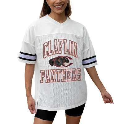 Women's Gameday Couture White Claflin Panthers Iconic Oversized Fashion Jersey