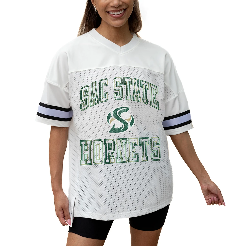 Women's Gameday Couture White Sacramento State Hornets Iconic Oversized Fashion Jersey