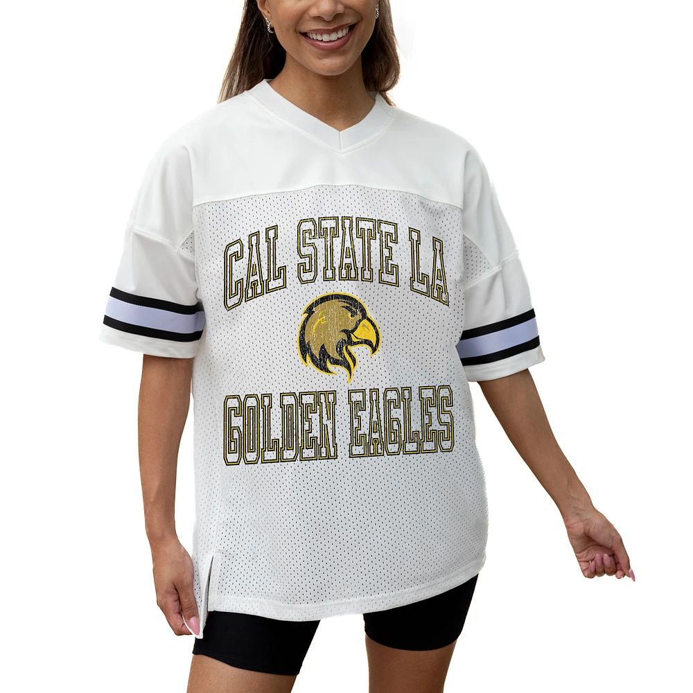 Women's Gameday Couture White Cal State L.A. Golden Eagles Iconic Oversized Fashion Jersey