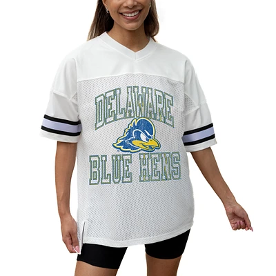 Women's Gameday Couture White Delaware Fightin' Blue Hens Iconic Oversized Fashion Jersey