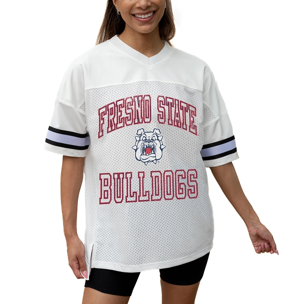 Women's Gameday Couture White Fresno State Bulldogs Iconic Oversized Fashion Jersey