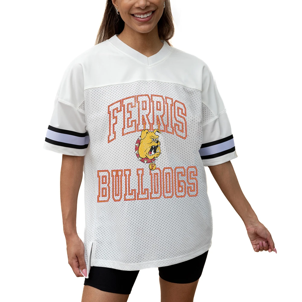 Women's Gameday Couture White Ferris State Bulldogs Iconic Oversized Fashion Jersey